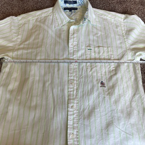 Y2K vintage Tommy Hilfiger Men's cotton/linen/ramie white + lime green Striped L - Picture 5 of 10
